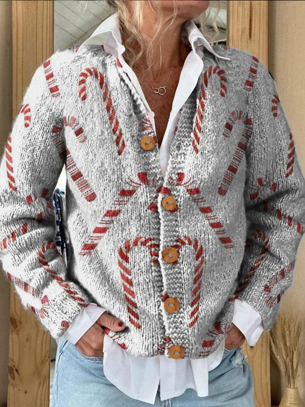 Holiday-Themed Cardigan with Button Accents