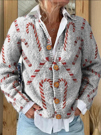 Holiday-Themed Cardigan with Button Accents