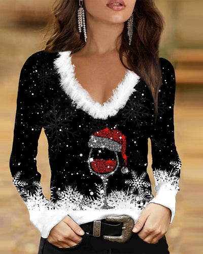 Bindy | Printed V-Neck Long Sleeve Top