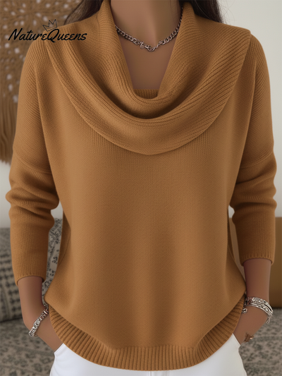 Chic Solid Color Sweater with Ruffled Collar for Women