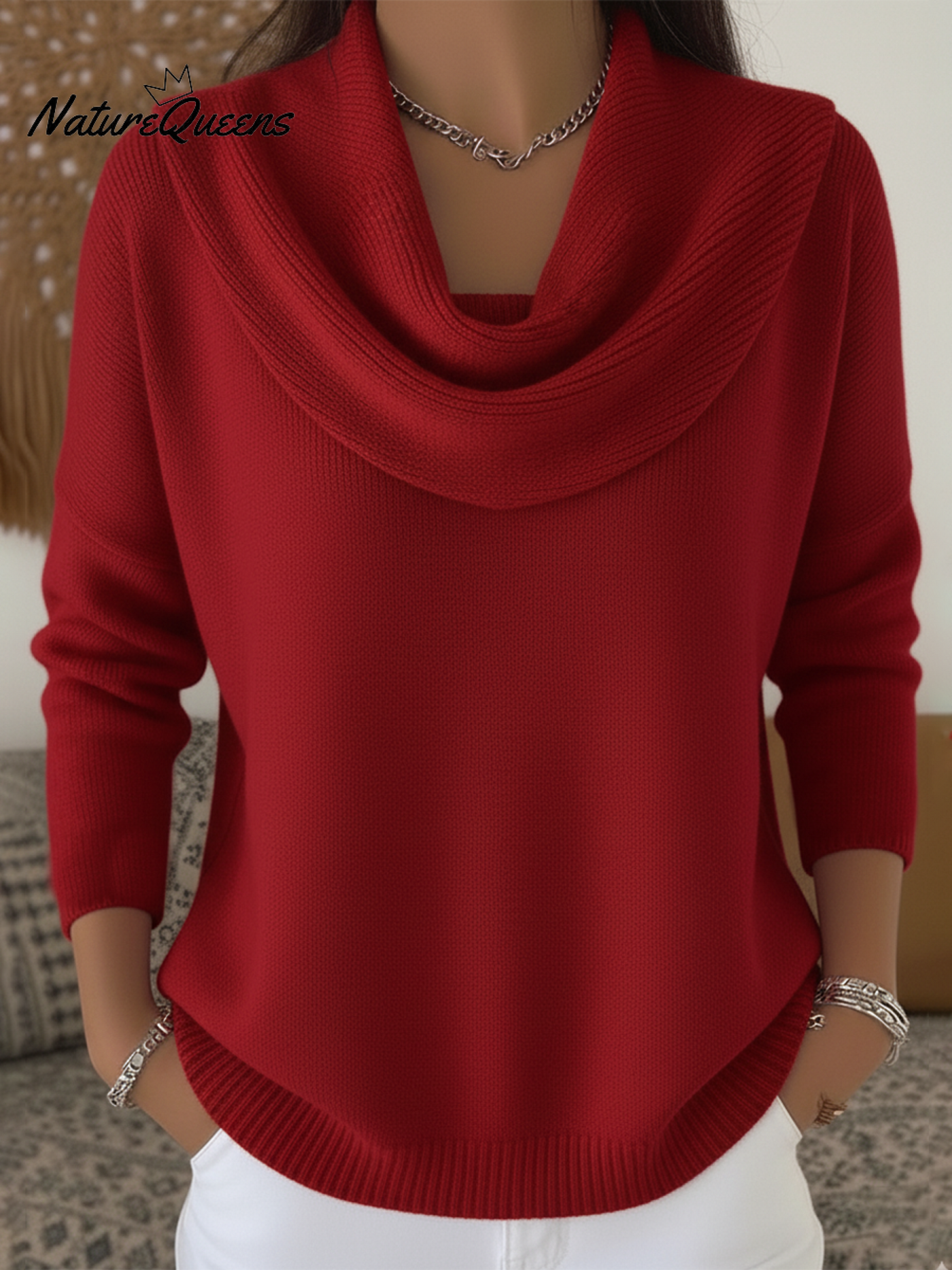 Chic Solid Color Sweater with Ruffled Collar for Women