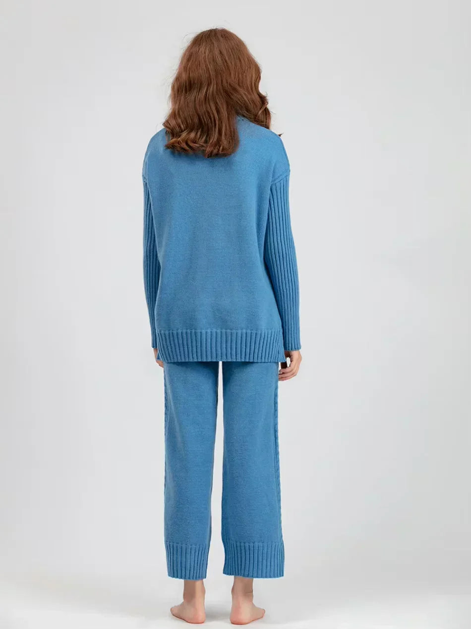 Scarlett | Stylish High Neck Sweater & Wide Leg Pants Ensemble
