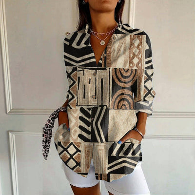 Vintage Abstract Print Shirt Dress