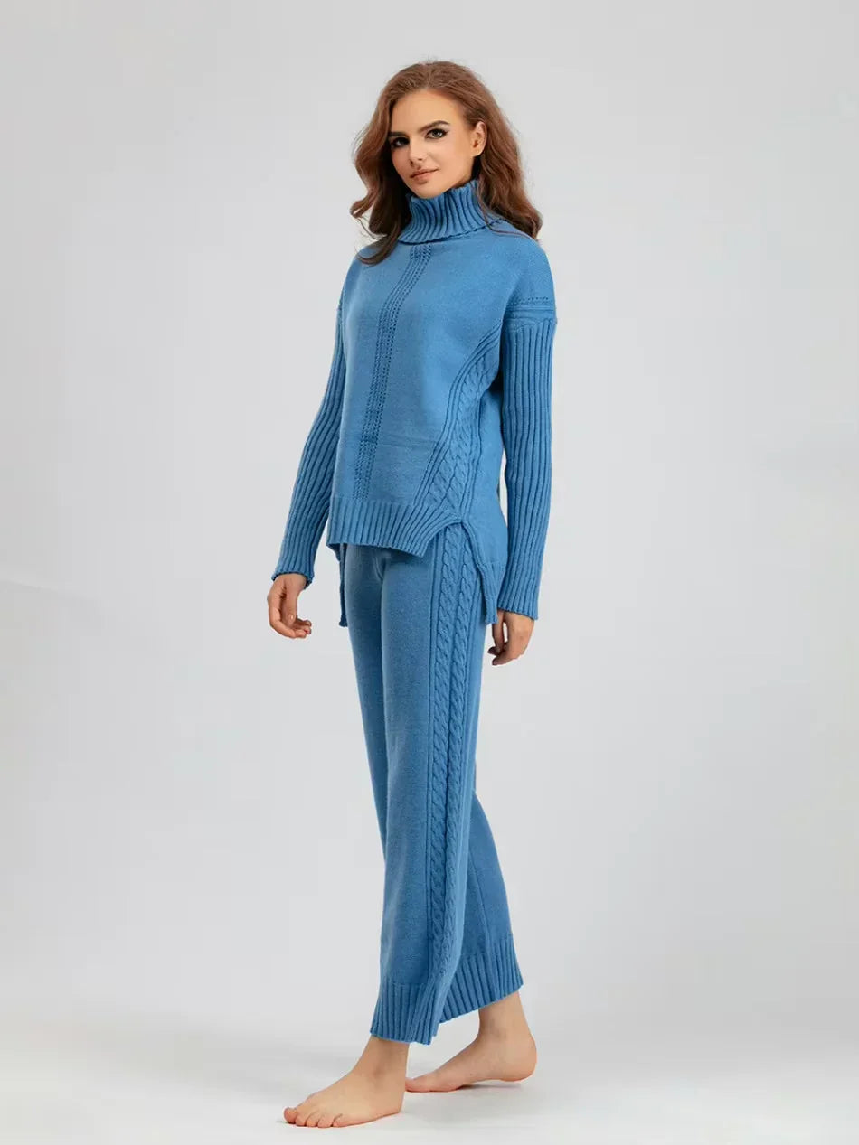 Scarlett | Stylish High Neck Sweater & Wide Leg Pants Ensemble