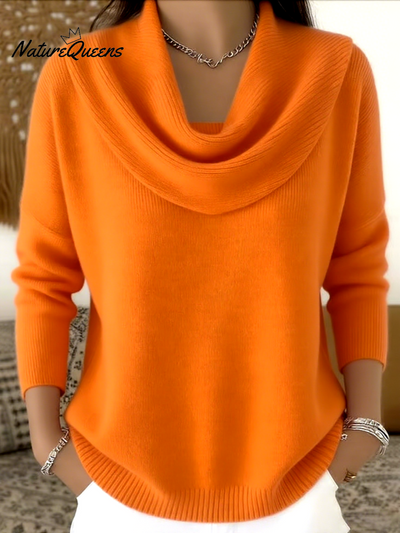 Chic Solid Color Sweater with Ruffled Collar for Women