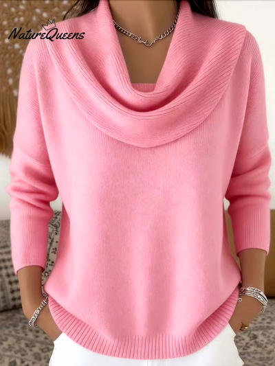 Chic Solid Color Sweater with Ruffled Collar for Women