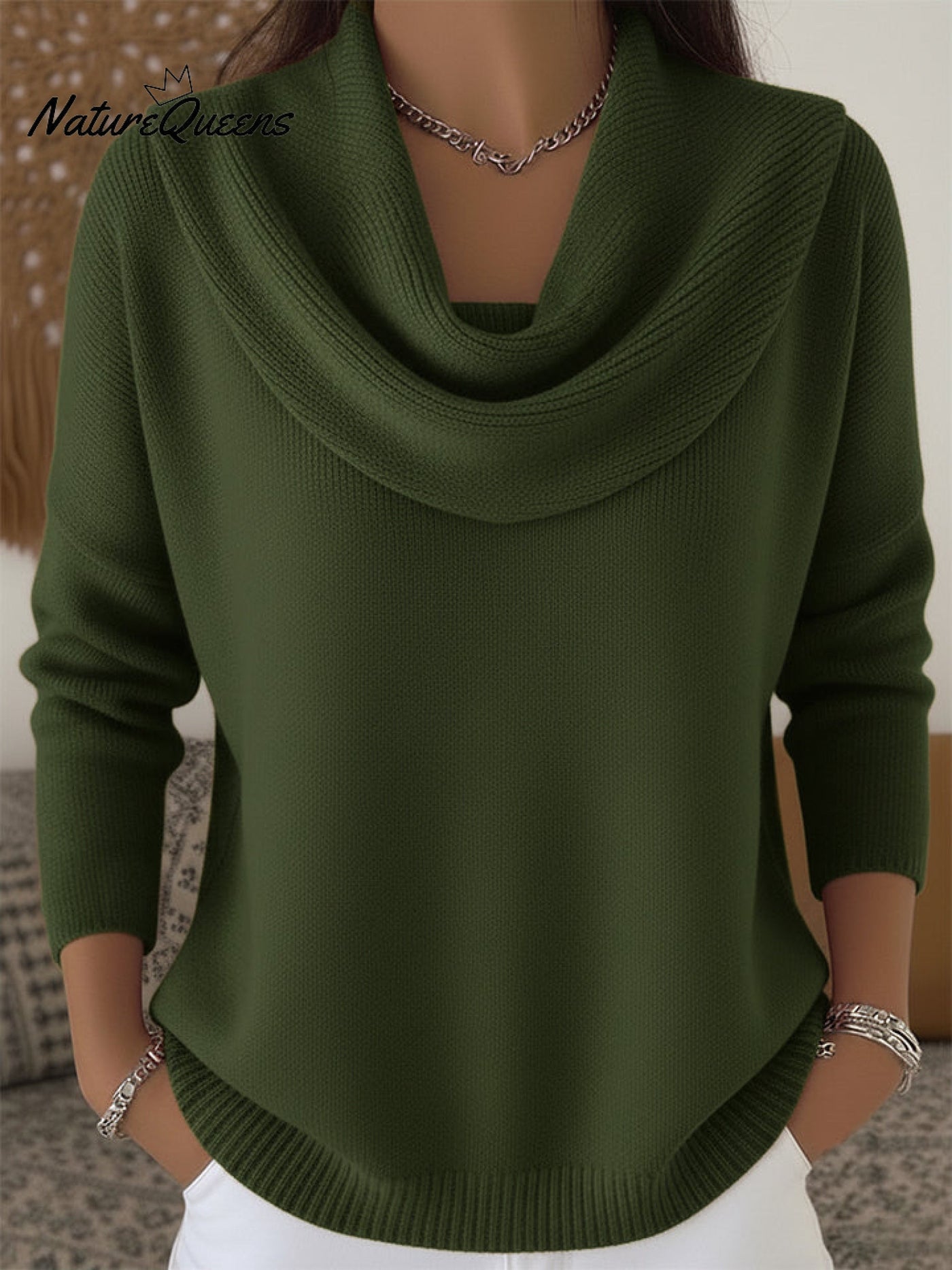 Chic Solid Color Sweater with Ruffled Collar for Women