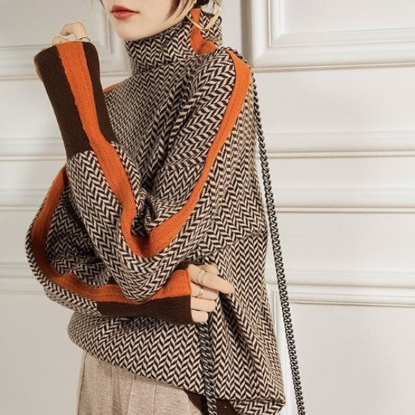 Malou | Turtleneck sweater with striking contrasting stripes