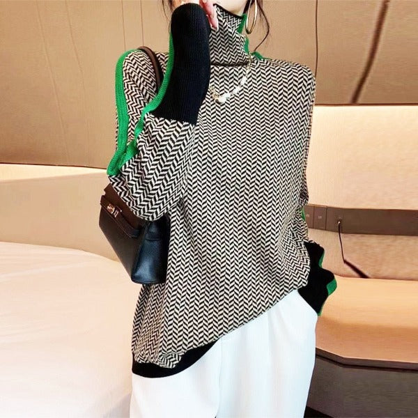 Malou | Turtleneck sweater with striking contrasting stripes