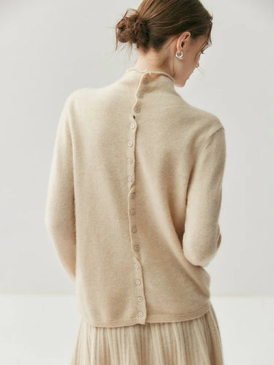 Solène | Cashmere Blend Sweater Featuring Back Button Detail