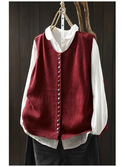 Marielle | Stylish Knitted Vest with Decorative Button Accents