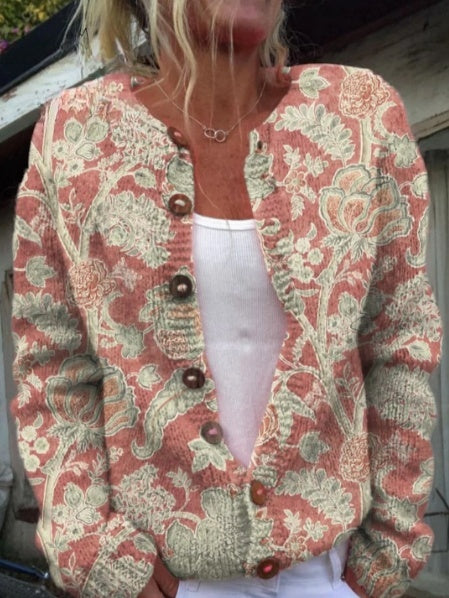 Charming Floral Print Button-Up Cardigan