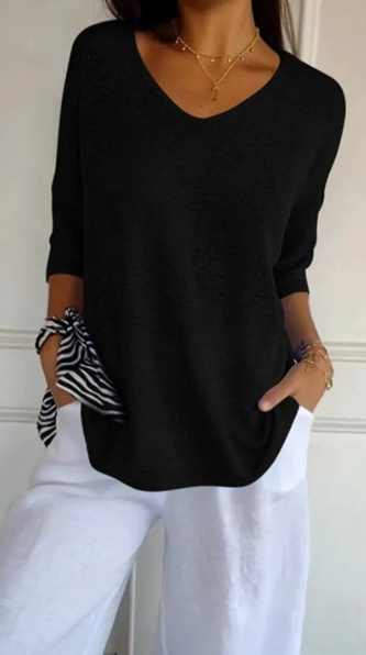 V-Neck 3/4 Sleeve Women's Blouse in Soft Knit