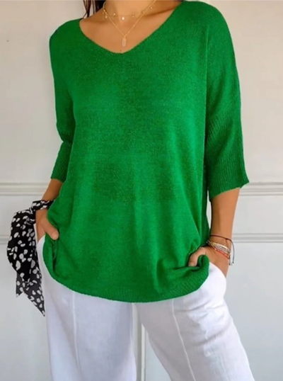 V-Neck 3/4 Sleeve Women's Blouse in Soft Knit