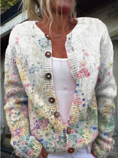 Watercolor French Rose Pattern Cardigan