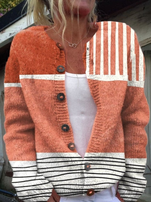 Vintage-Inspired Abstract Art Button-Up Casual Vest