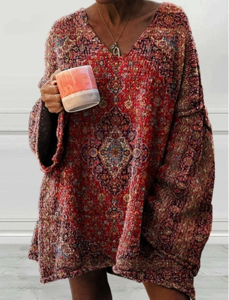 Women's Casual Pullover Sweater with Vintage Art Print