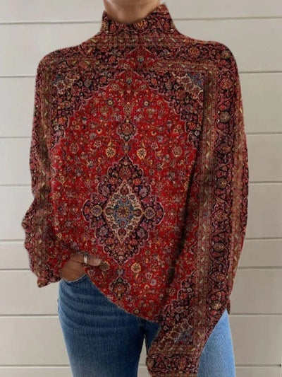 Women's Casual Pullover Sweater with Vintage Art Print