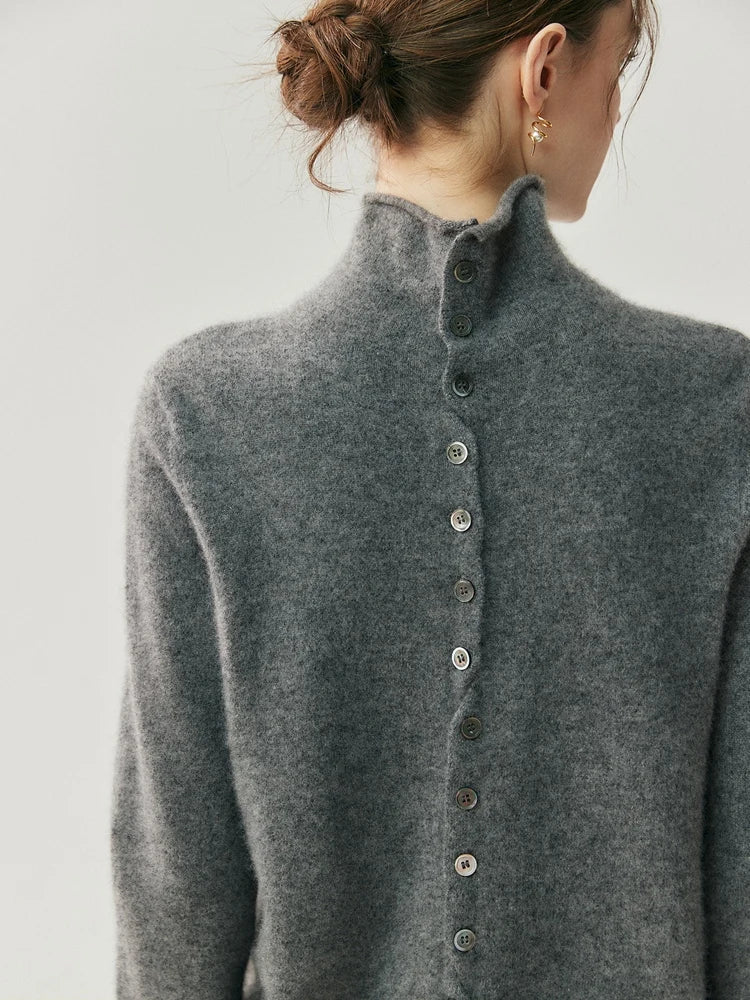 Solène | Cashmere Blend Sweater Featuring Back Button Detail