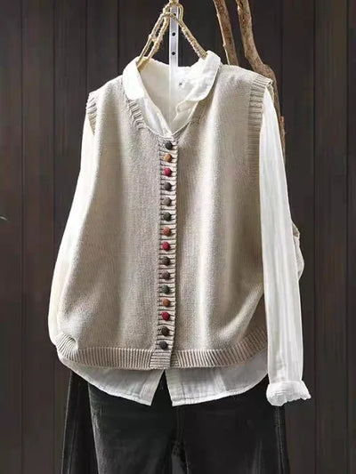 Marielle | Stylish Knitted Vest with Decorative Button Accents