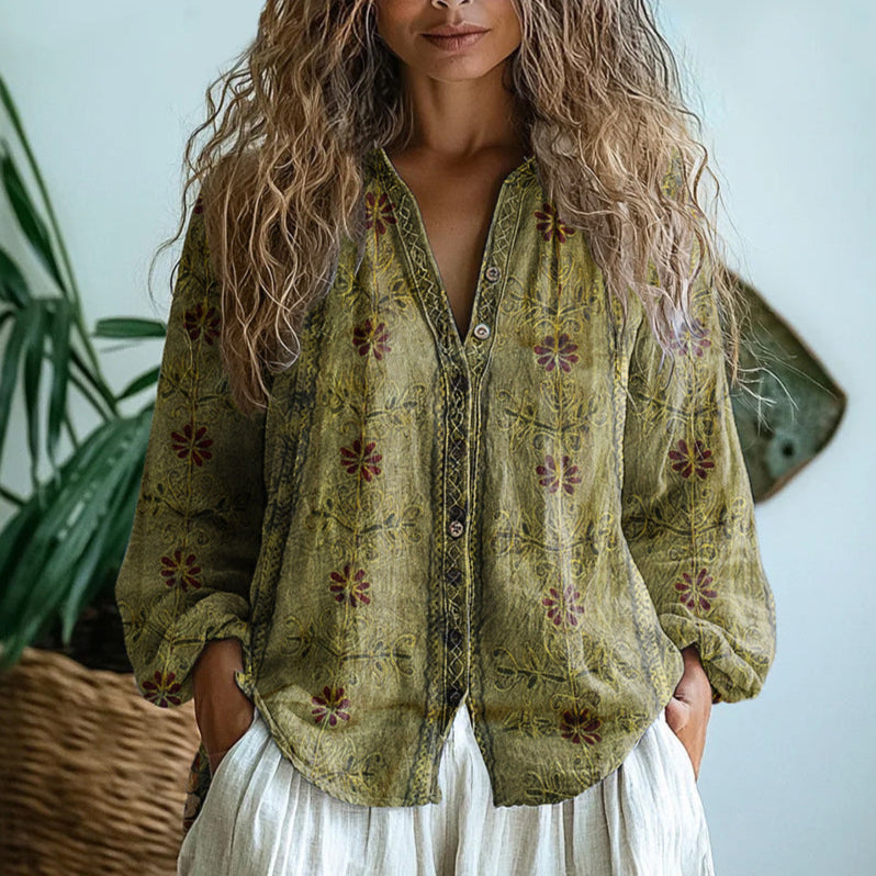Ambre™ I Classic Leaf Print Vintage Shirt