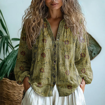 Ambre™ I Classic Leaf Print Vintage Shirt