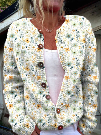 Charming Floral Print Button-Up Cardigan