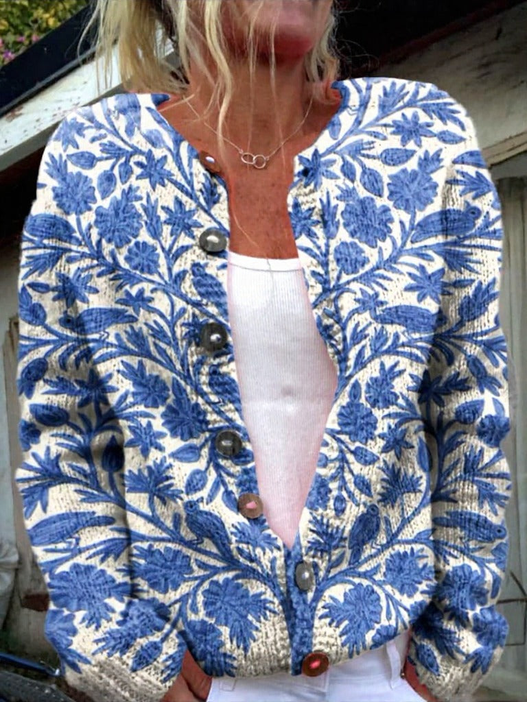 Charming Floral Print Button-Up Cardigan