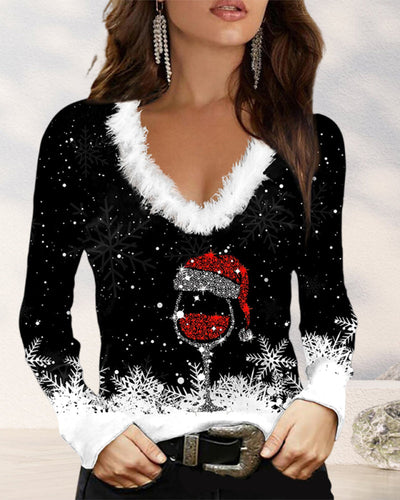 Bindy | Printed V-Neck Long Sleeve Top