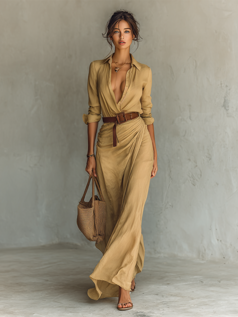 Althea | Long Maxi Dress with Notched Collar