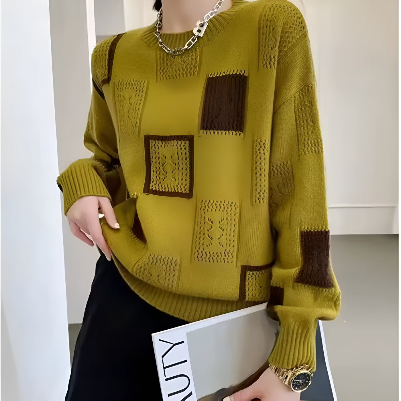 Claudine | Geometric Pattern Knit Sweater