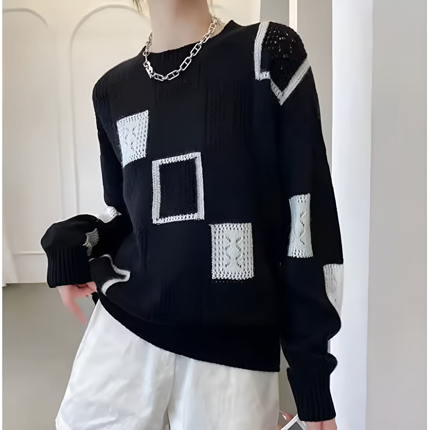 Claudine | Geometric Pattern Knit Sweater