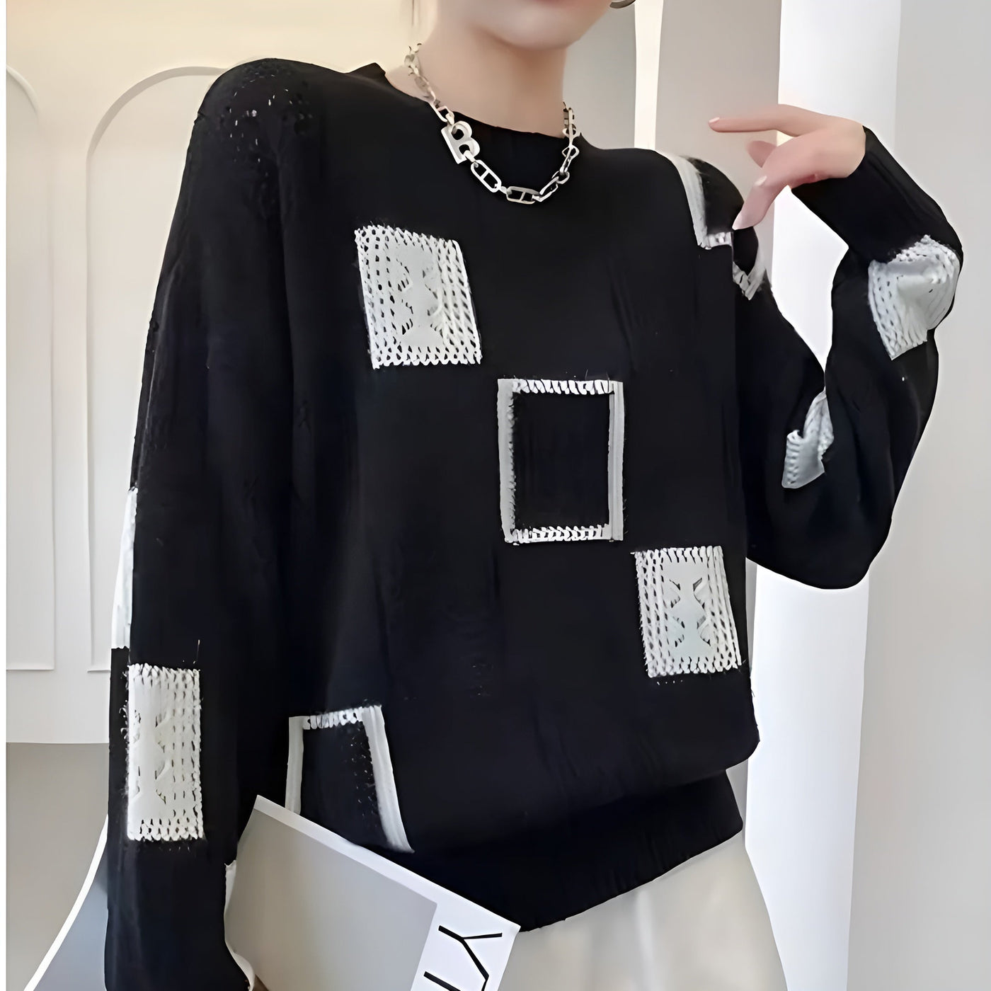 Claudine | Geometric Pattern Knit Sweater