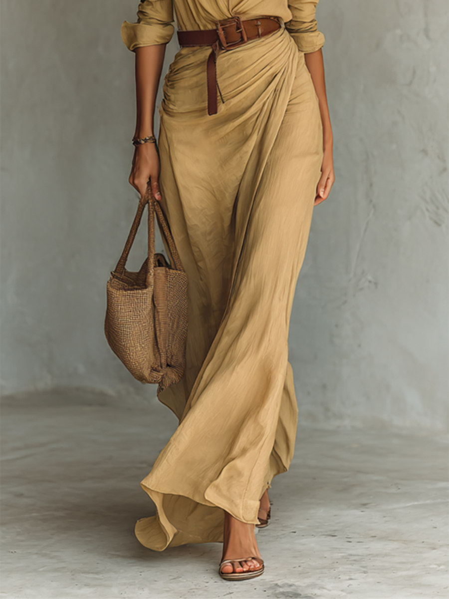 Althea | Long Maxi Dress with Notched Collar