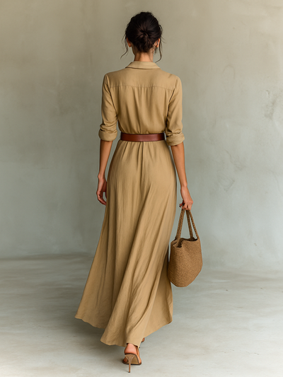 Althea | Long Maxi Dress with Notched Collar