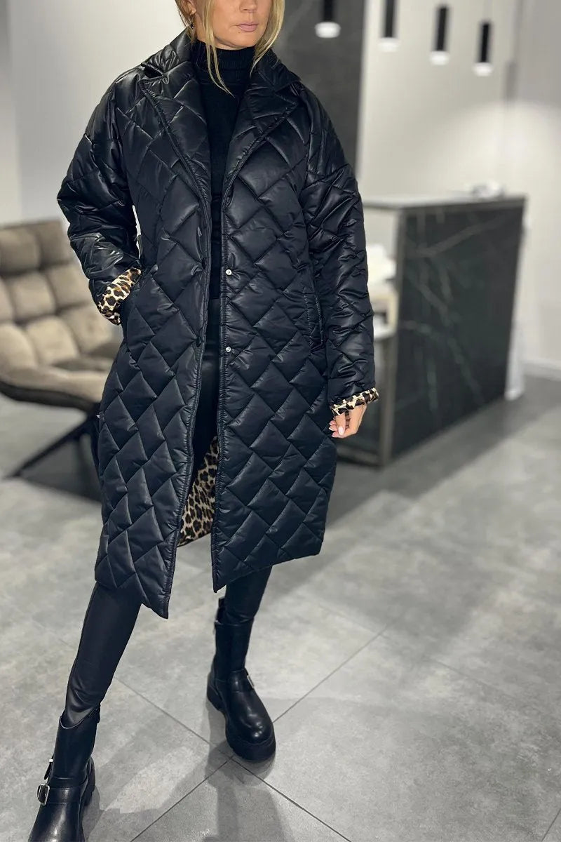 Dotsy | Reversible Quilted Coat with Leopard Lining