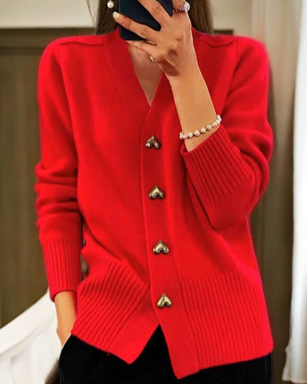 Adele - Cozy Heart Button Cardigan